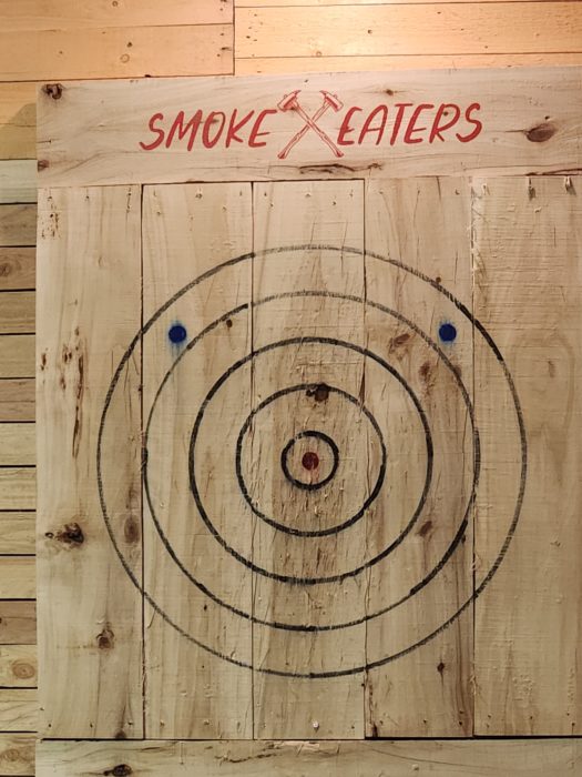 Axe throwing target at Smoke Eaters - https://smokeeatersnd.com/